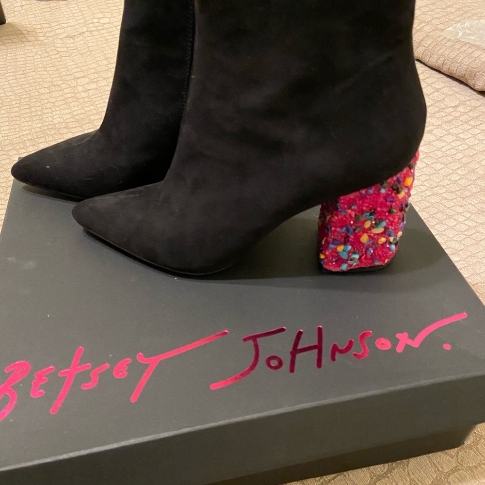 Betsey Johnson Kassie Beaded Heel Black Booties